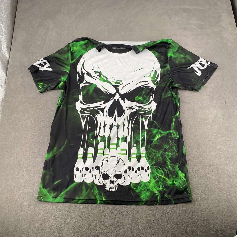 GodMerch Boneheads Bowling Jersey Mens 2XL Joey Skull Green Flame Graphic Shirt